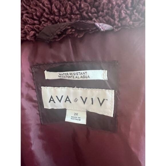 Ava & Viv Women’s Plus Size Winter Puffer Long 2-Way Zip Front Burgundy Coat 2X - Picture 16 of 16